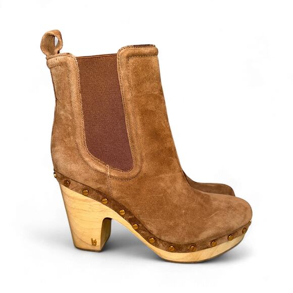 Veronica Beard Decker Suede Clog Chelsea Ankle Boots Booties 8.5 Chestnut NWOT - Picture 4 of 9